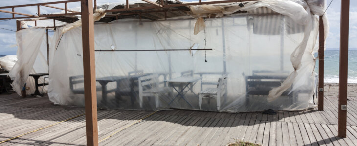 Abandoned restaurant because of storm on beach